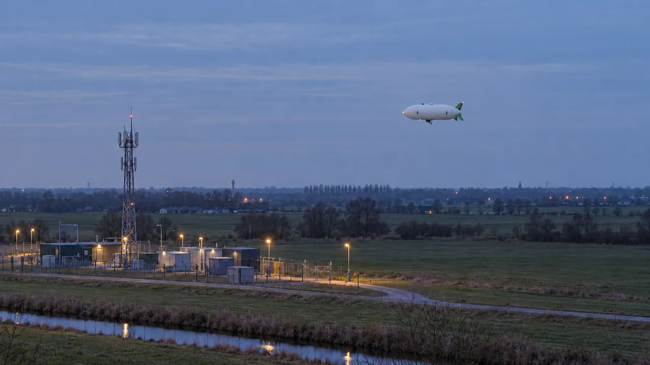 RF sensing and persistent observation: the X-11 airship on an inspection mission (AI concept visual)